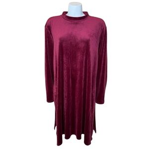 J Jill Velour Shift Dress 4X Mock Neck Pockets Bordeaux Wine Burgundy